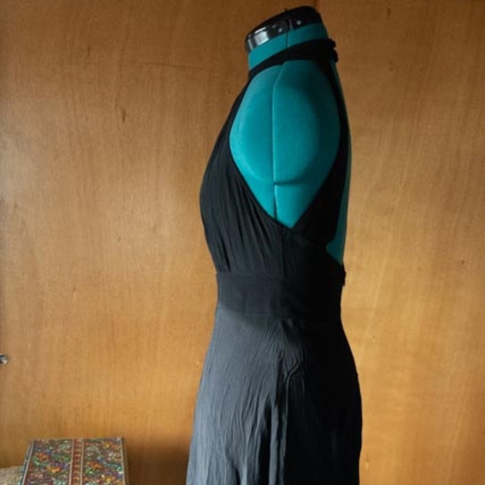 Zara 100% Viscose Black Sleeveless and Backless Halter Top Midi Dress womens S - Picture 7 of 13